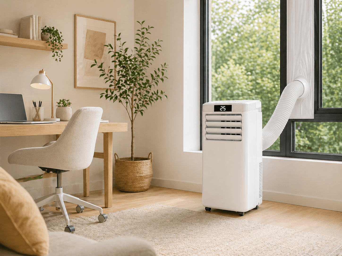 Climatiseur mobile installé dans une chambre