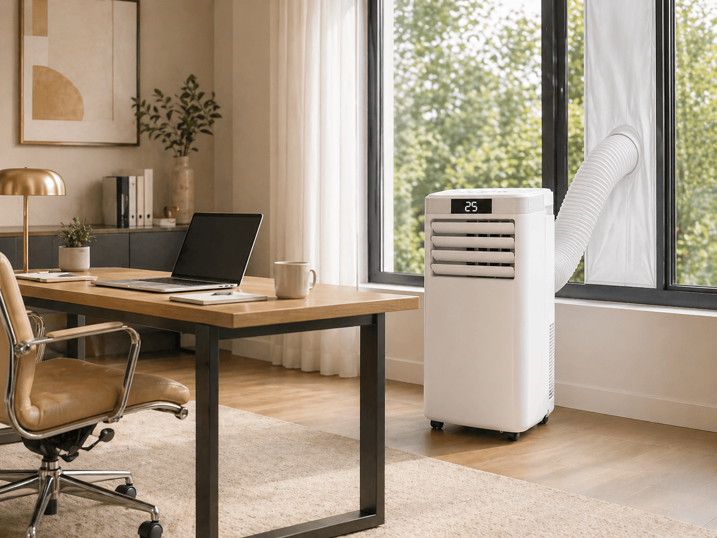 Climatiseur mobile Aovi-Clim installé dans un bureau lumineux